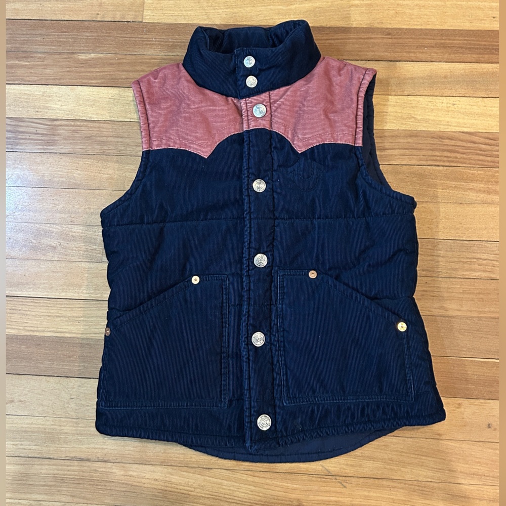 True Religion Corduroy Vest Medium  Western Jeans Unisex Navy Blue & Pink P6
